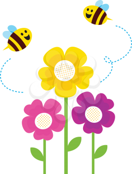 Royalty Free Clipart Image of Bees and Flowers