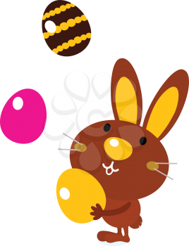 Royalty Free Clipart Image of a Rabbit Juggling Easter Eggs