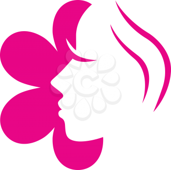 Royalty Free Clipart Image of a Silhouette Profile Against a Flower