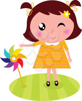 Royalty Free Clipart Image of a Little Girl With a Pinwheel