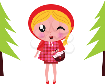 Royalty Free Clipart Image of a Girl With a Basket in the Forest