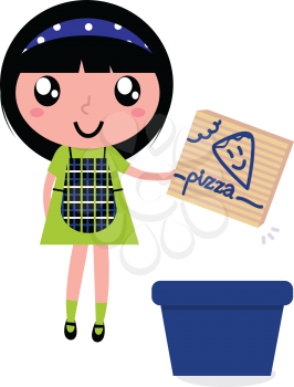 Royalty Free Clipart Image of a Girl Recycling Cardboard