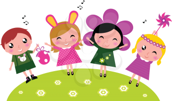 Royalty Free Clipart Image of Children in Spring