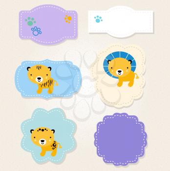 Beautiful stylized Animal tags for baby. Vector Illustration