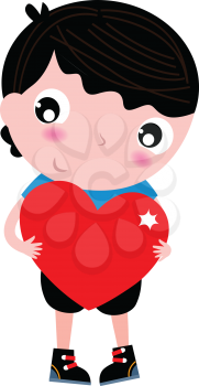 Boy holding Heart for Valentine's Day. Vector Illustration