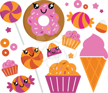 Sweet pink candy collection. Vector cartoon