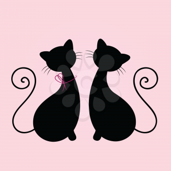 Cat male and female in love. Vector Illustration