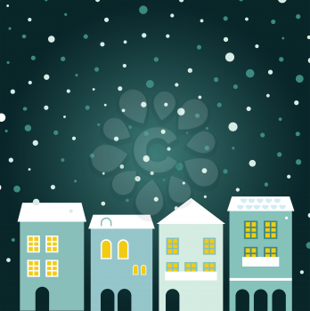 Simple stylized winter town. Vector Illustration