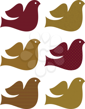 Stylized textured doves collection. Vector illustration