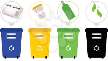 Set of recycle trash bins. Vector Illustration