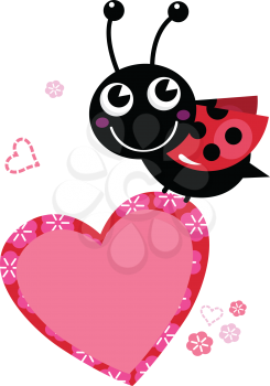 Happy cute Ladybug with Valentines heart. Vector Illustration