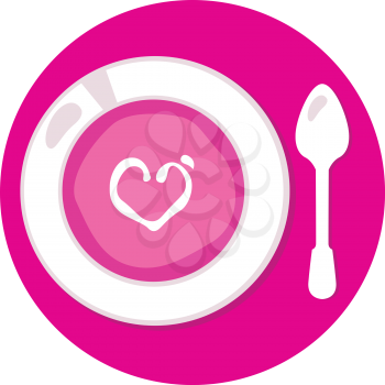 Love pink soup with heart for Valentines day. Vector