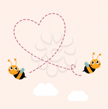 Bees making love heart. Vector cartoon Illustration