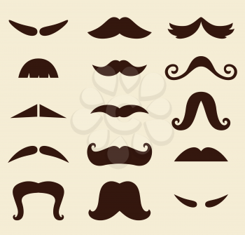 Vector vintage Mustaches set isolated on yellow