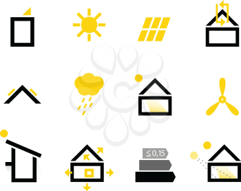 Energy efficient houses icons set. Vector Illustration