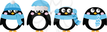 Cartoon penguin christmas set. Vector Illustration
