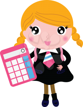 Cute girl in school uniform. Vector cartoon Illustration