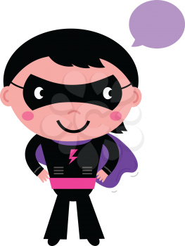 Young Super hero boy in purple costume. Vector