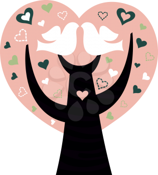 Royalty Free Clipart Image of a Heart Tree With Two Birds