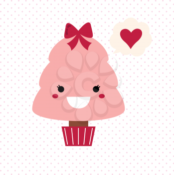 Stylized love kawaii tree - pink and red. Vector Illustration
