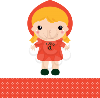 Red riding hood girl in kawaii style. Vector Illustration
