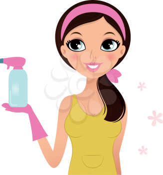 Cute cleaning woman. Vector cartoon Illustration