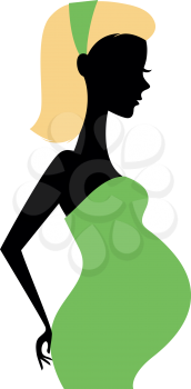 Young pregnant woman in green dress. Vector Illustration

