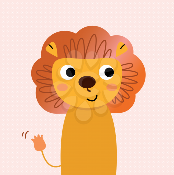 Cute beautiful cartoon Lion for kids. Vector Illustration
