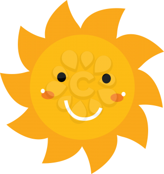 Beautiful yellow smiling cartoon Sun isolated on white
