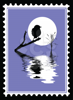 Royalty Free Clipart Image of a Bird Stamp