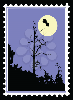 Royalty Free Clipart Image of a Bat Postage Stamp