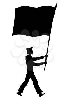 Royalty Free Clipart Image of a Sailor Holding a Flag