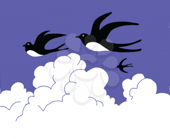 Royalty Free Clipart Image of Swallows Flying