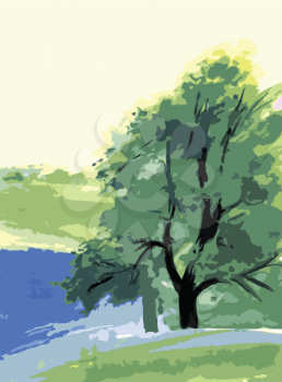 Royalty Free Clipart Image of a Summer Landscape