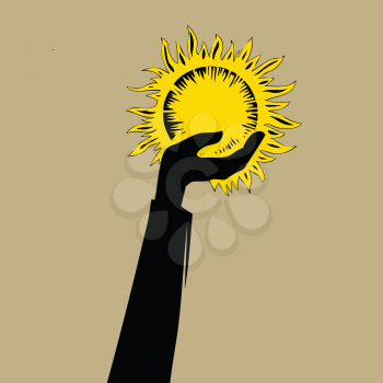 Royalty Free Clipart Image of a Hand Holding a Sun