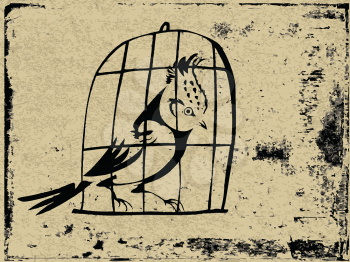 Royalty Free Clipart Image of a Bird in a Hutch