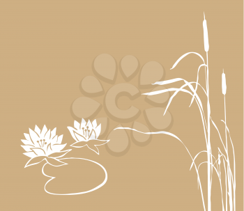 Royalty Free Clipart Image of Water Lilies and Reeds