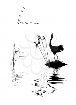 Royalty Free Clipart Image of Birds on a Lake