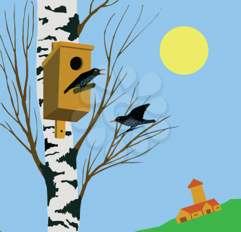 Royalty Free Clipart Image of a Birdhouse in a Tree