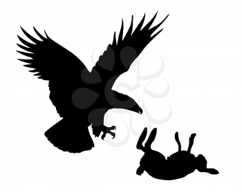 Royalty Free Clipart Image of a Bird Attacking a Hare