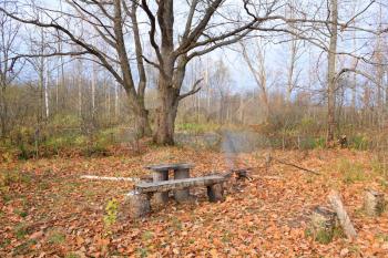 aging bench in autumn park
