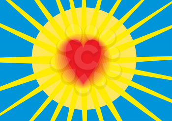 Royalty Free Clipart Image of a Heart on a Sun