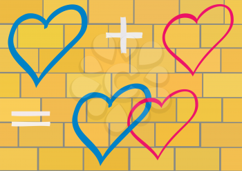 Royalty Free Clipart Image of Hearts on a Brick Wall