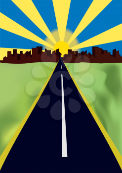 Royalty Free Clipart Image of a Highway Leading to the City