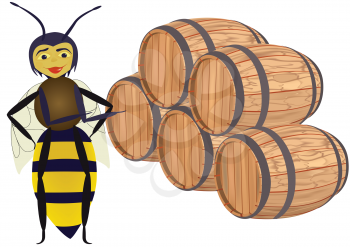 Royalty Free Clipart Image of a Bee With Kegs