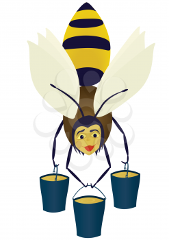 Royalty Free Clipart Image of a Bee With Buckets