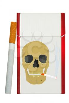 The closed pack of cigarettes with a skull illustration on a white background.                 
