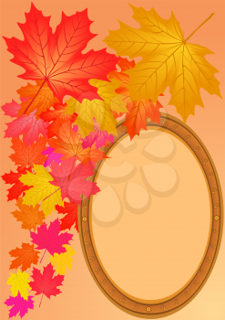 Autumn maple leaves and wooden framework, file EPS.8 illustration.