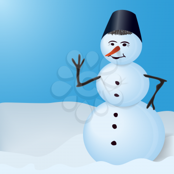 Cute snowman on winter landscape, EPS10 - vector graphics.