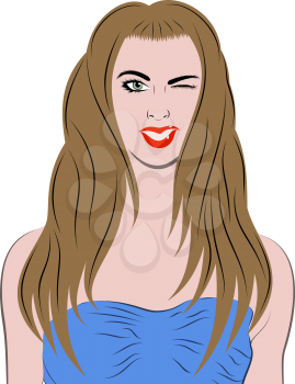 Winking smiling young woman, vector illustration EPS 8